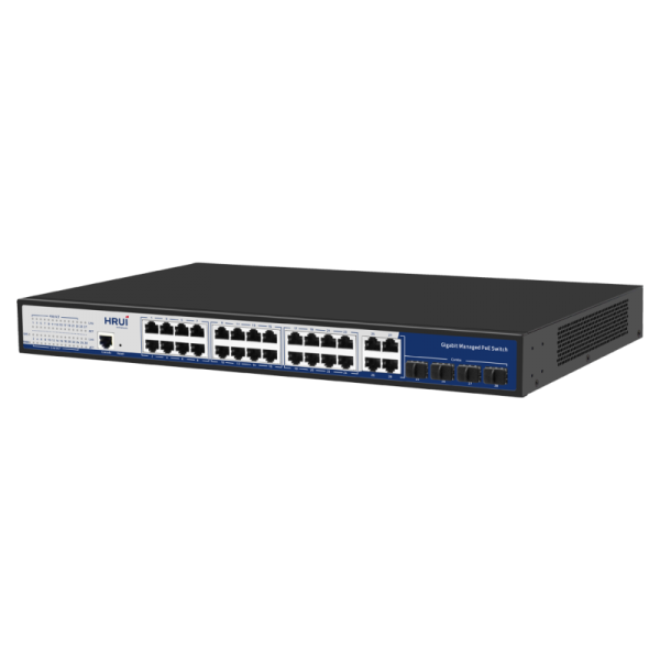 Switch cu management L2+, POE, 24 porturi Gigabit POE + 4 porturi Gigabit combo Ethernet + 4 porturi Gigabit combo SFP, IEEE802.3af/at, -10-50°C - HR-AFGM-2444S-400