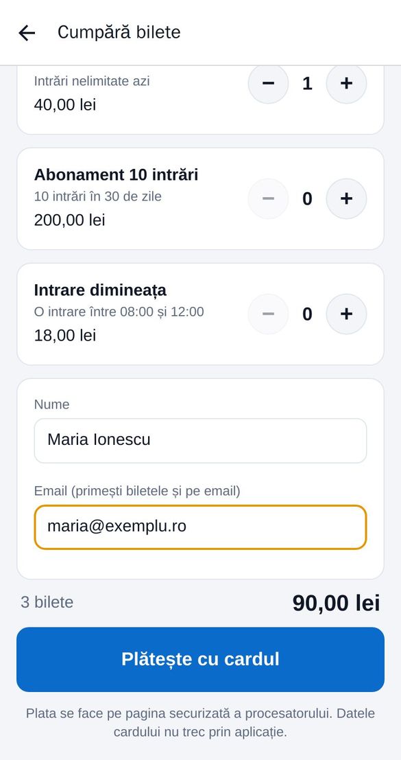 Alegerea biletelor in aplicatia de bilete online GSS